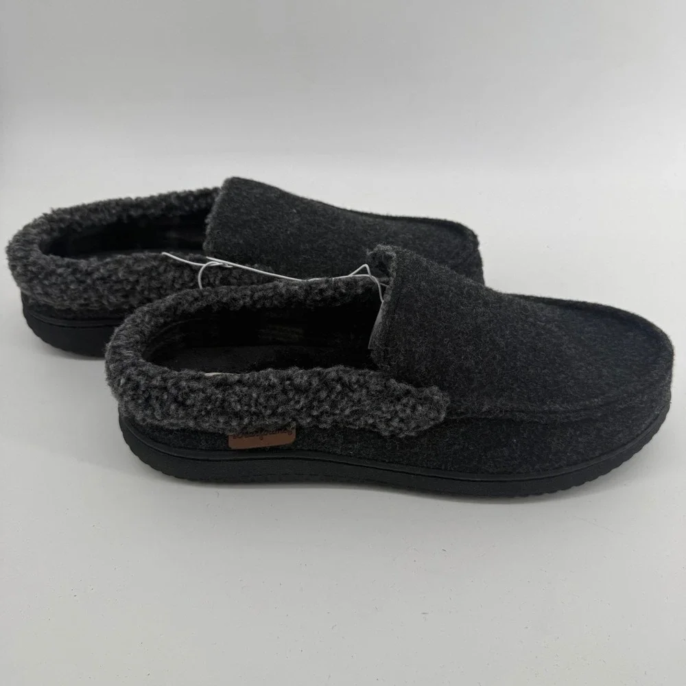 Dearfoams Mens Total Comfort Memory Foam Slippers Black Sherpa Lined Medium 9-10